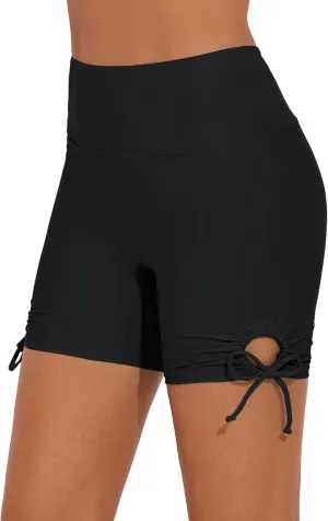 Women's 5" Swim Shorts High Waisted Swim Bottoms High Waist Bathing Suit Bottoms with Pockets Board Shorts Liner
