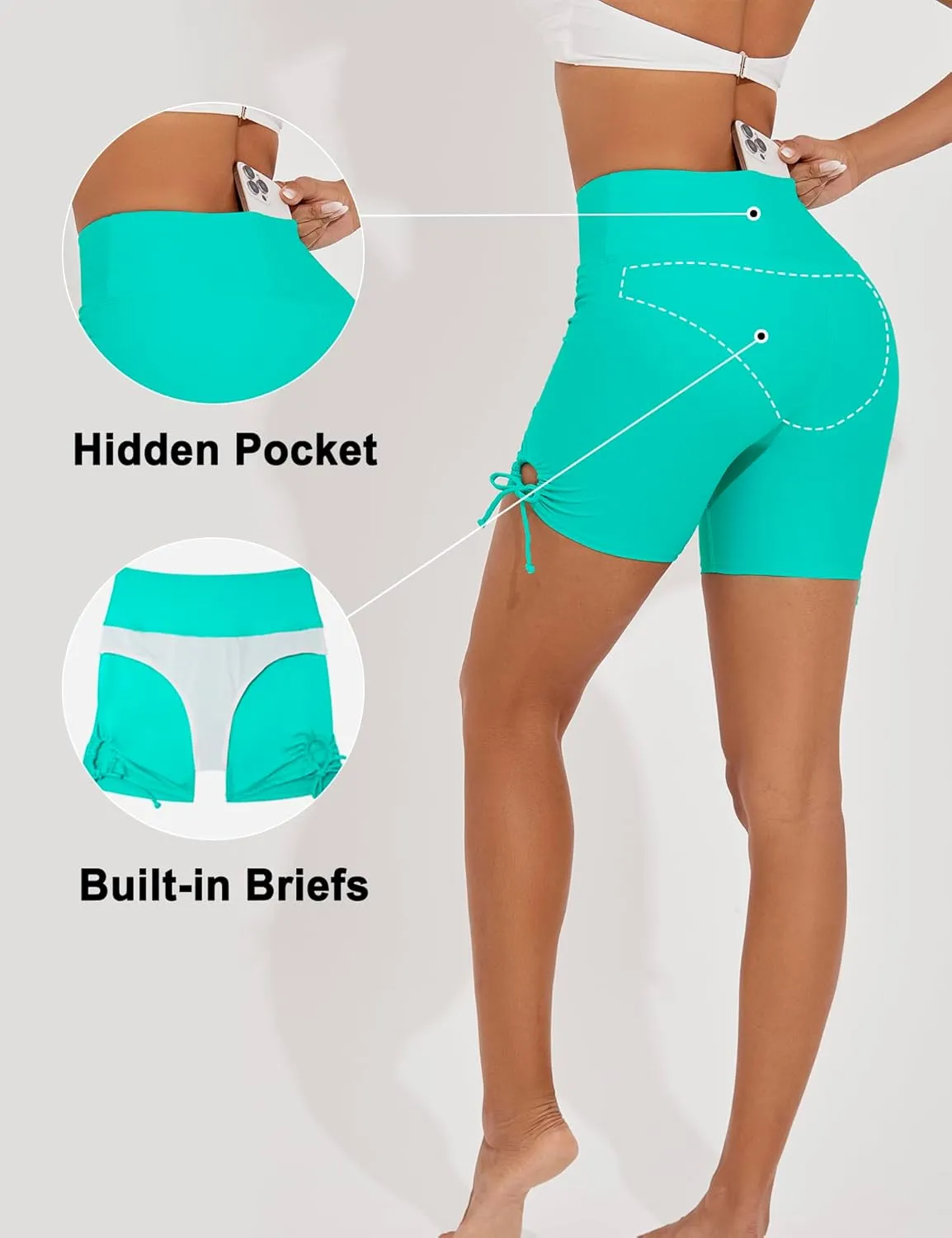 Women's 5" Swim Shorts High Waisted Swim Bottoms High Waist Bathing Suit Bottoms with Pockets Board Shorts Liner