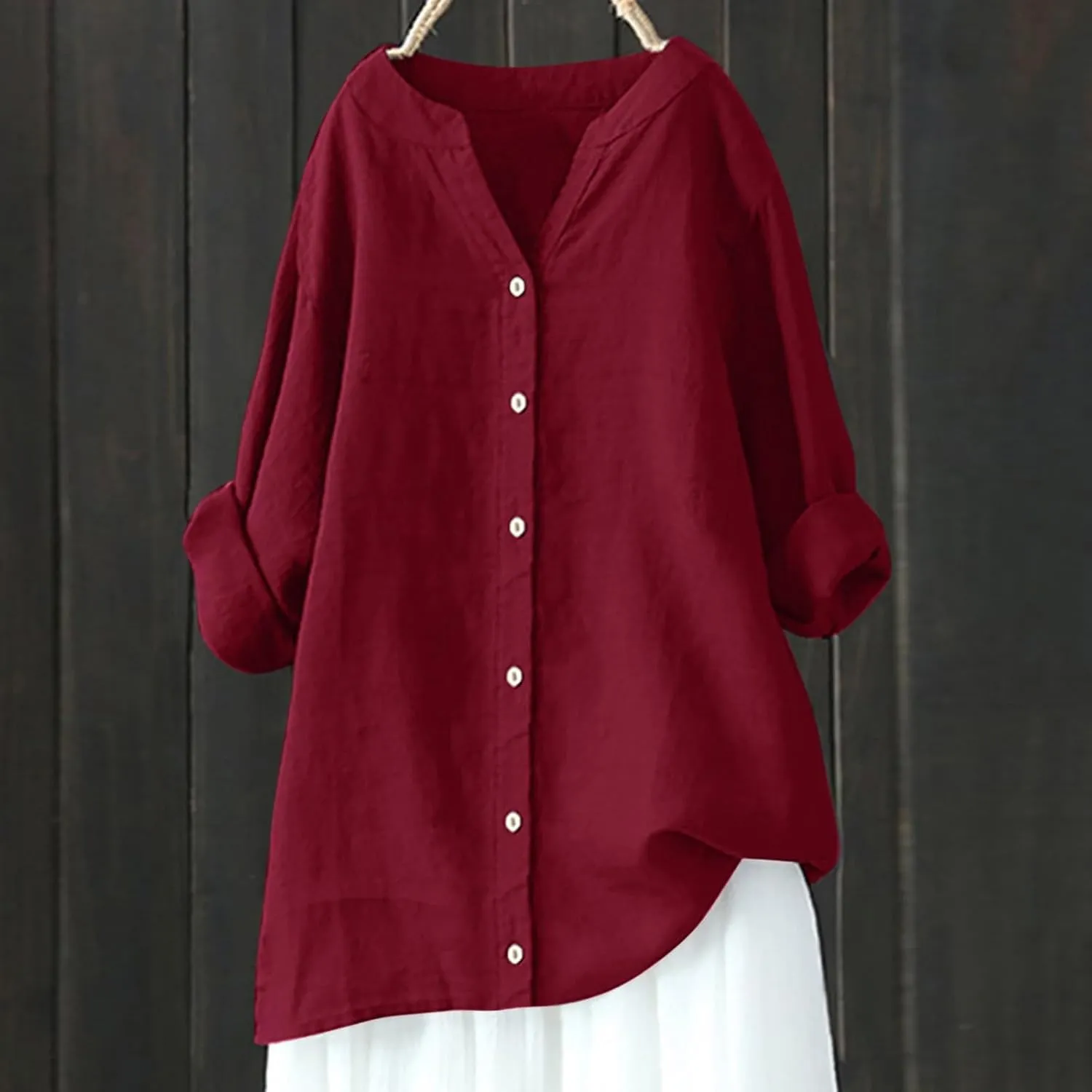 Womens Button Up Shirt Solid Short Sleeve Linen Summer Casual Basic Blouse Tops Loose Tee Shirt
