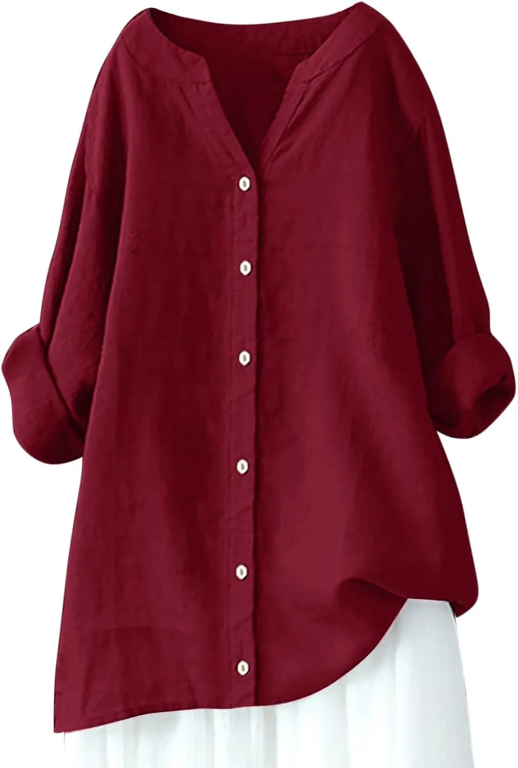 Womens Button Up Shirt Solid Short Sleeve Linen Summer Casual Basic Blouse Tops Loose Tee Shirt