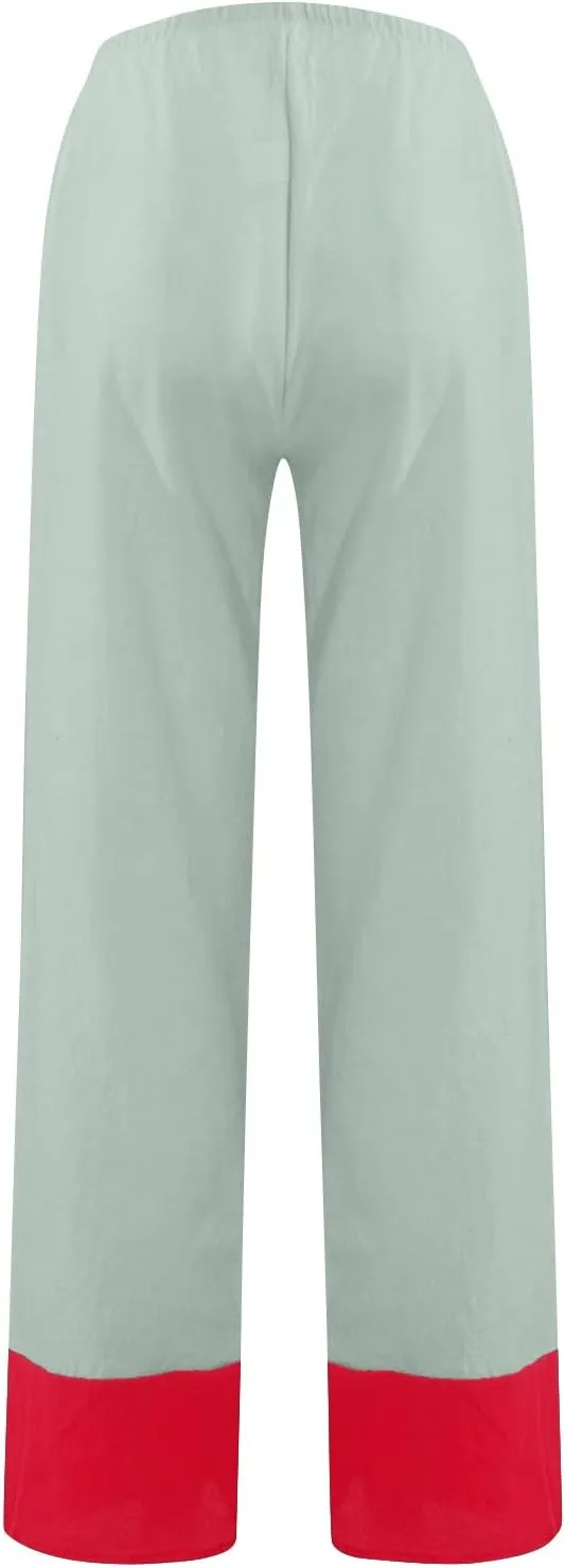 Womens Capri Pants for Summer Petite Length Linen Capris Cropped Pants Plus Size Drawstring Elastic High Waist Joggers