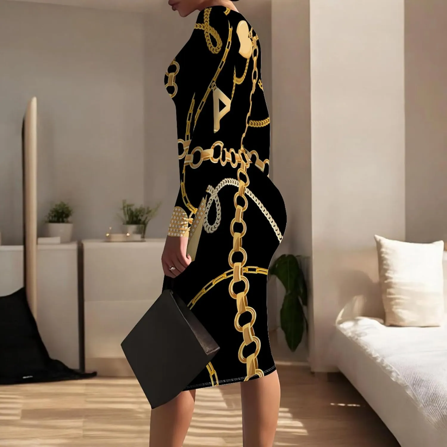 Women's Casual Ruched Basic Pencil Midi Dress Sexy Wedding Guest Crewneck Long Sleeve Bodycon Dress Club wear Party Outfits