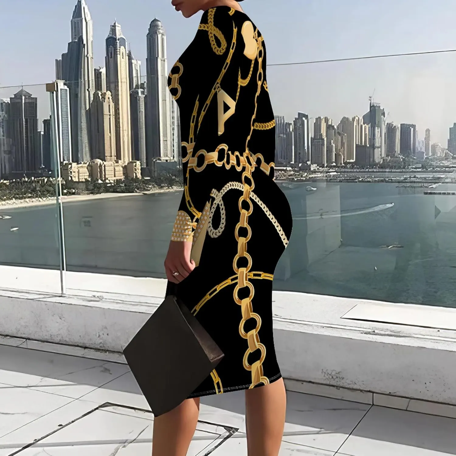 Women's Casual Ruched Basic Pencil Midi Dress Sexy Wedding Guest Crewneck Long Sleeve Bodycon Dress Club wear Party Outfits