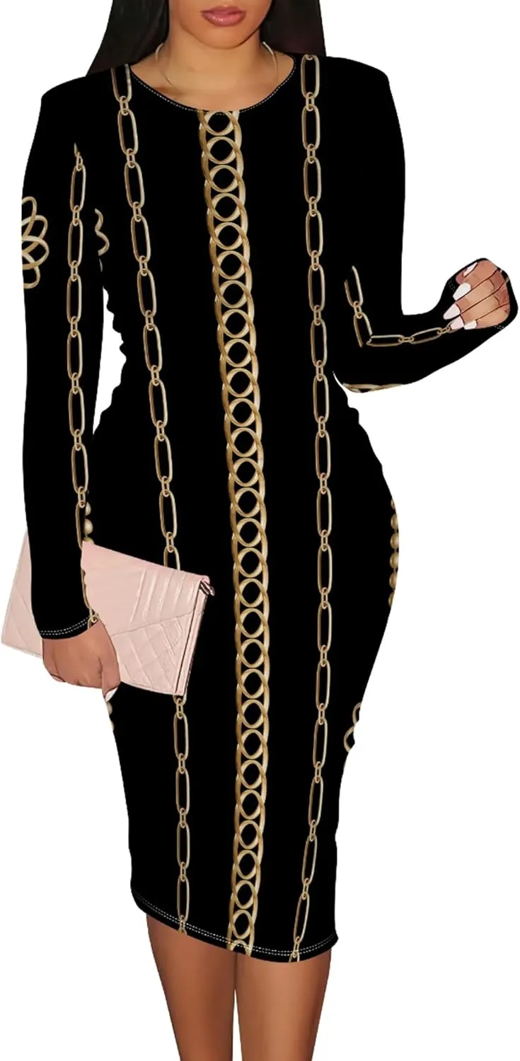 Women's Casual Ruched Basic Pencil Midi Dress Sexy Wedding Guest Crewneck Long Sleeve Bodycon Dress Club wear Party Outfits