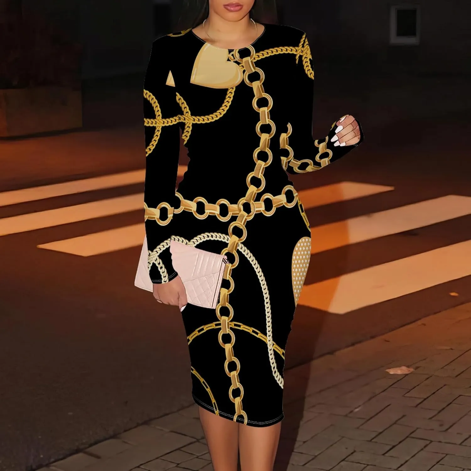 Women's Casual Ruched Basic Pencil Midi Dress Sexy Wedding Guest Crewneck Long Sleeve Bodycon Dress Club wear Party Outfits