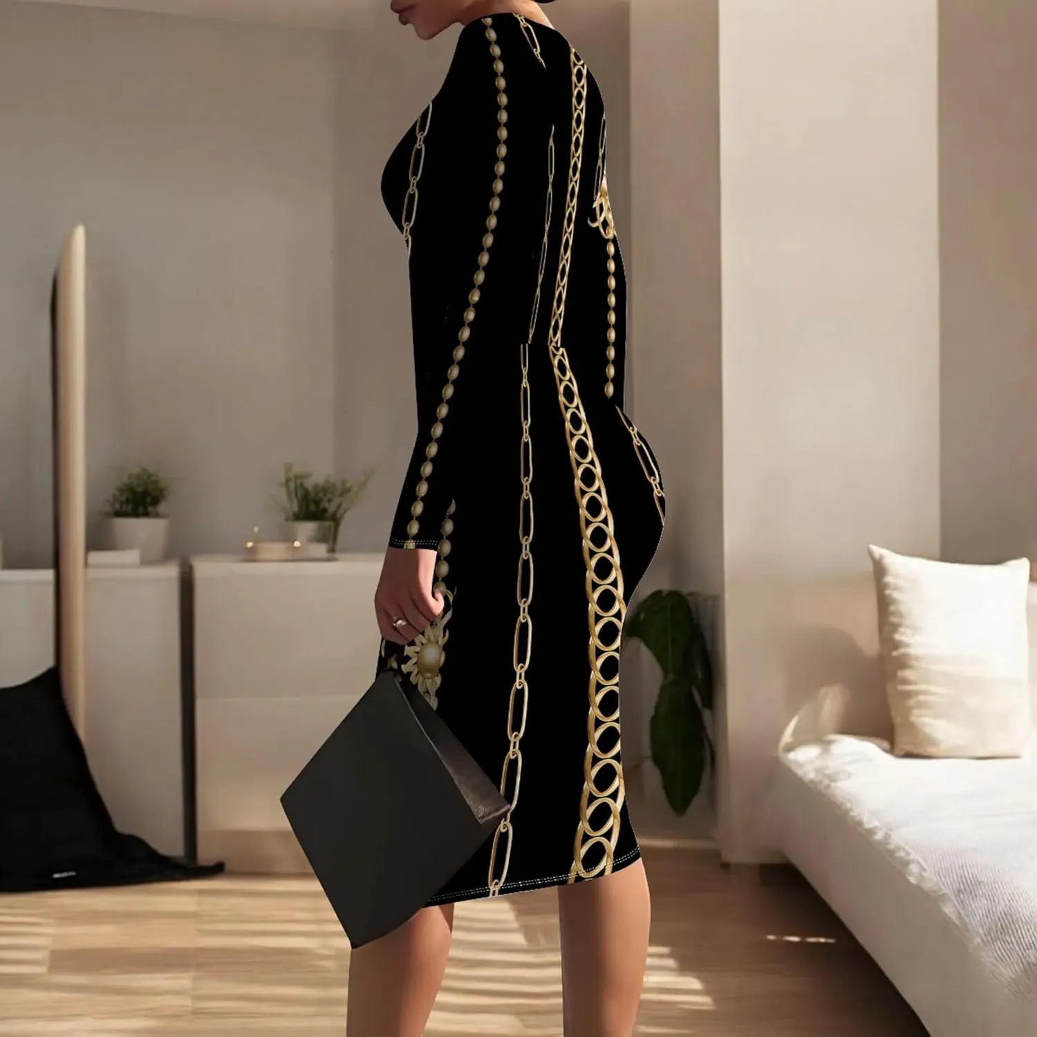 Women's Casual Ruched Basic Pencil Midi Dress Sexy Wedding Guest Crewneck Long Sleeve Bodycon Dress Club wear Party Outfits
