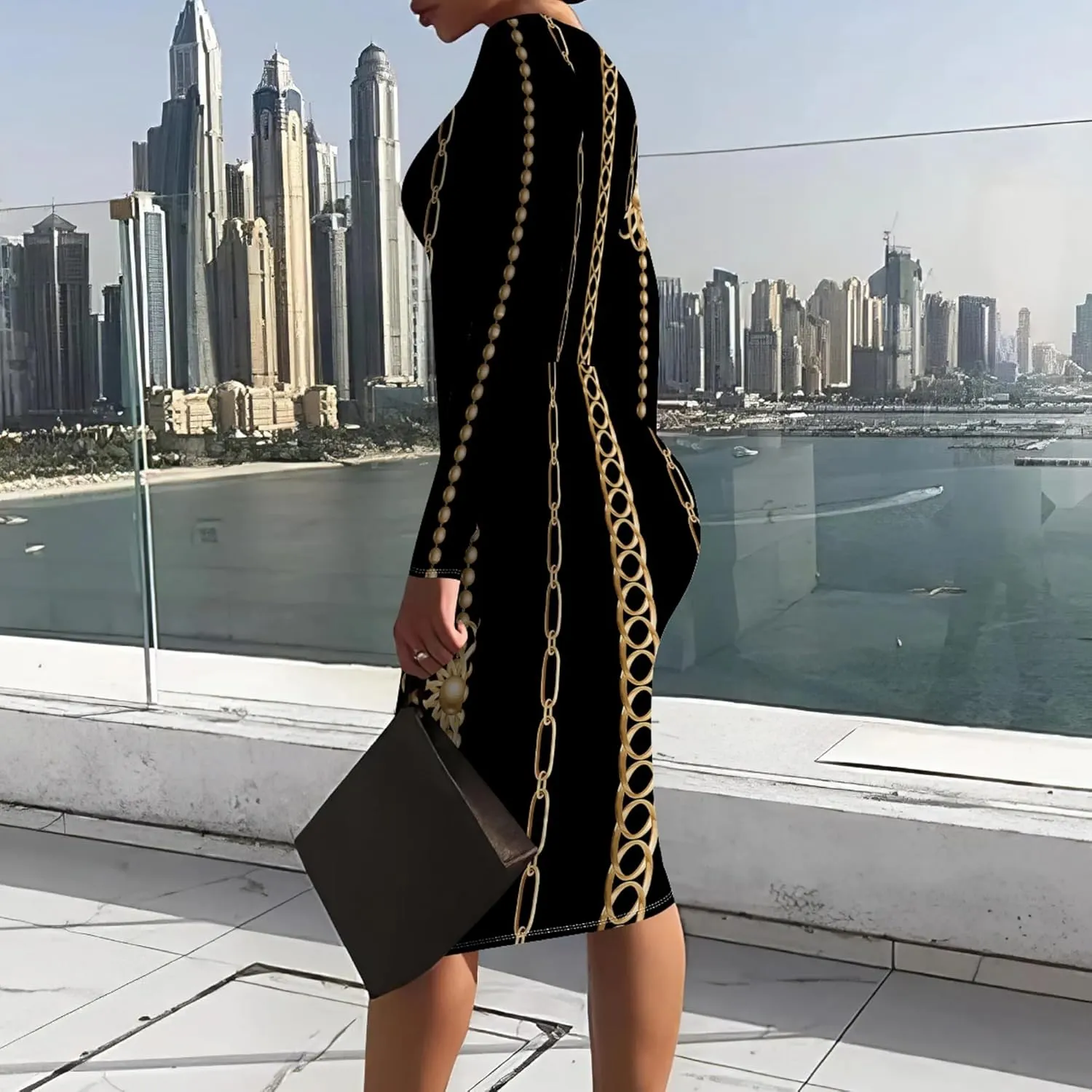 Women's Casual Ruched Basic Pencil Midi Dress Sexy Wedding Guest Crewneck Long Sleeve Bodycon Dress Club wear Party Outfits