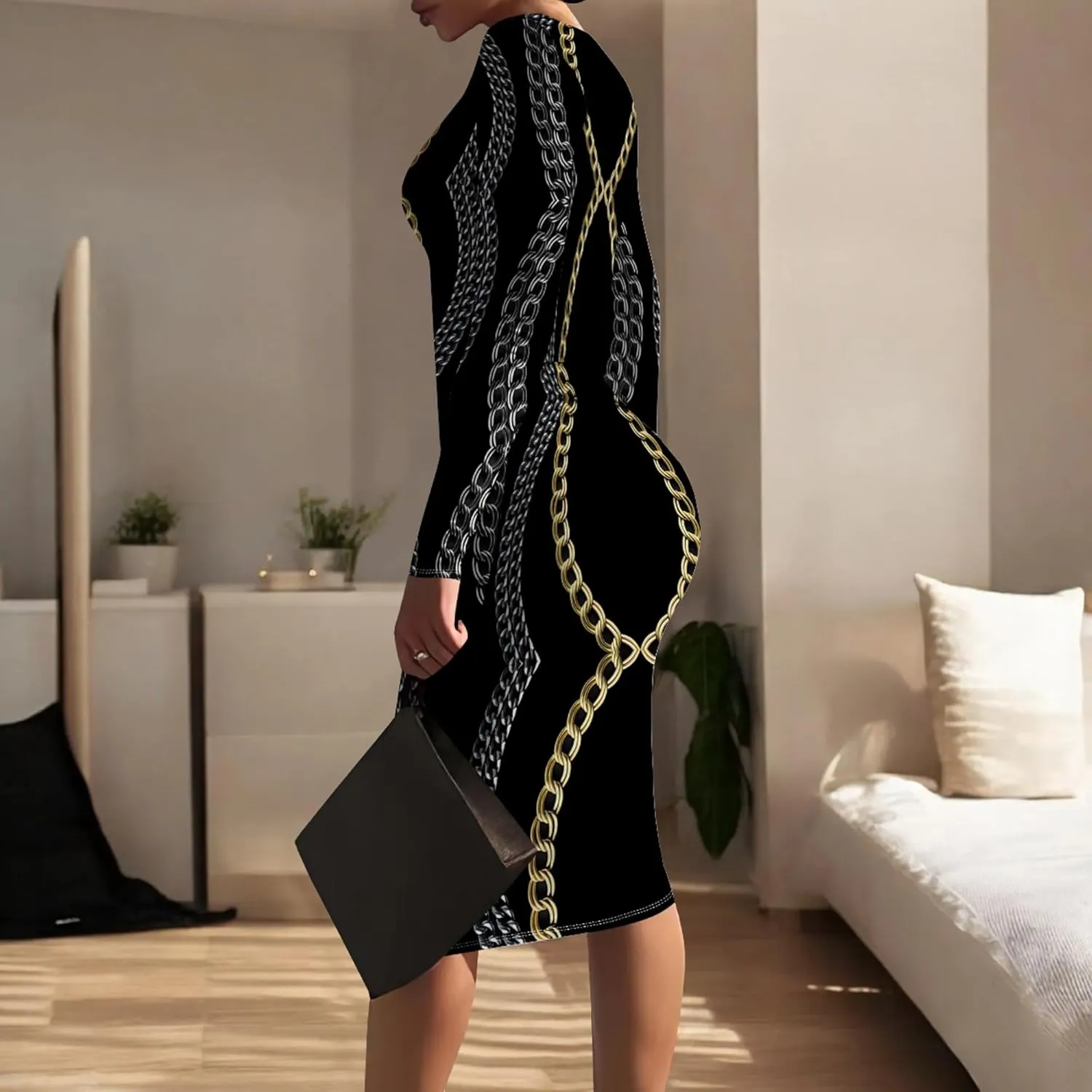 Women's Casual Ruched Basic Pencil Midi Dress Sexy Wedding Guest Crewneck Long Sleeve Bodycon Dress Club wear Party Outfits