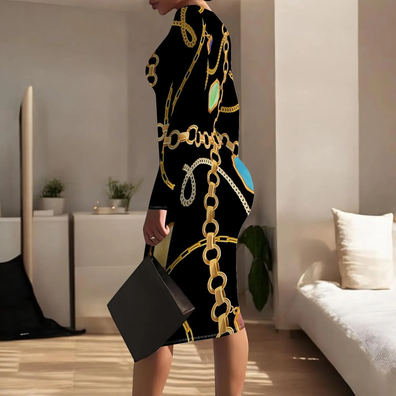 Women's Casual Ruched Basic Pencil Midi Dress Sexy Wedding Guest Crewneck Long Sleeve Bodycon Dress Club wear Party Outfits