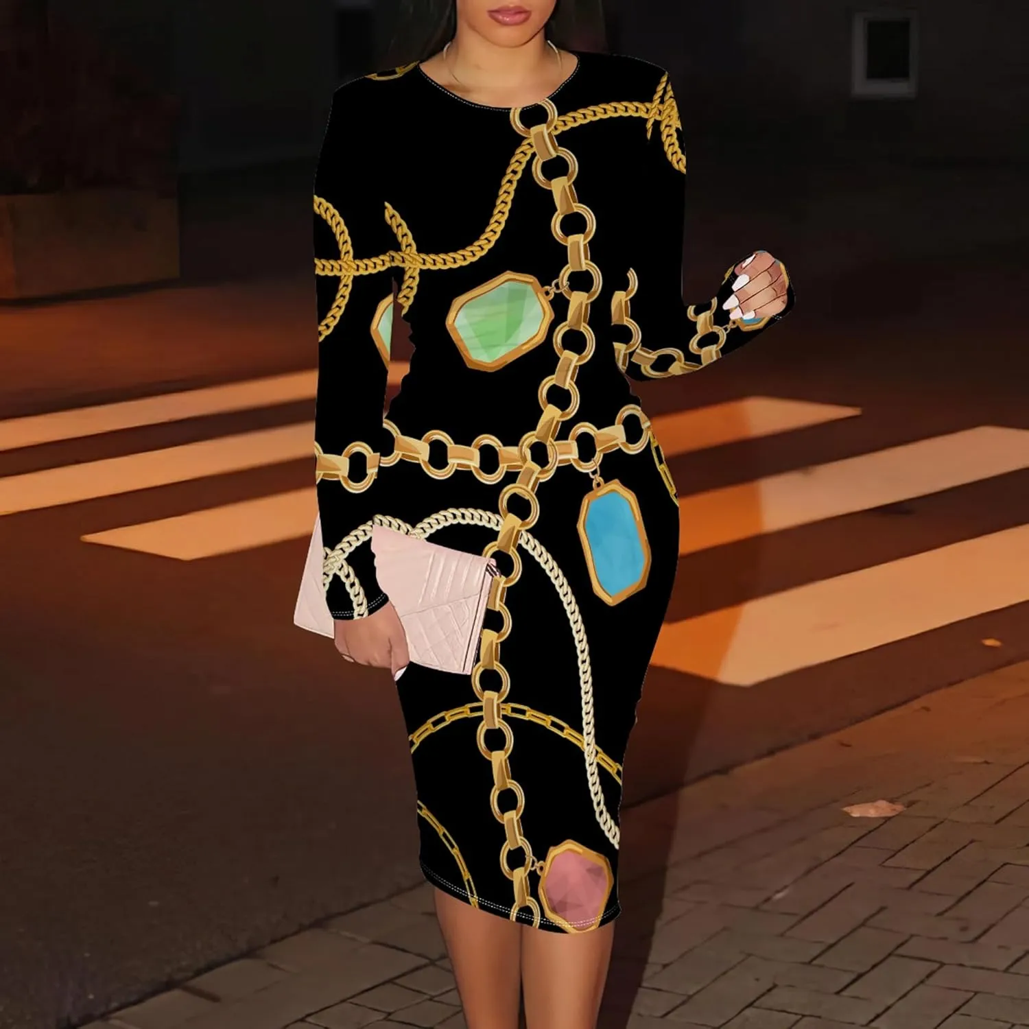 Women's Casual Ruched Basic Pencil Midi Dress Sexy Wedding Guest Crewneck Long Sleeve Bodycon Dress Club wear Party Outfits