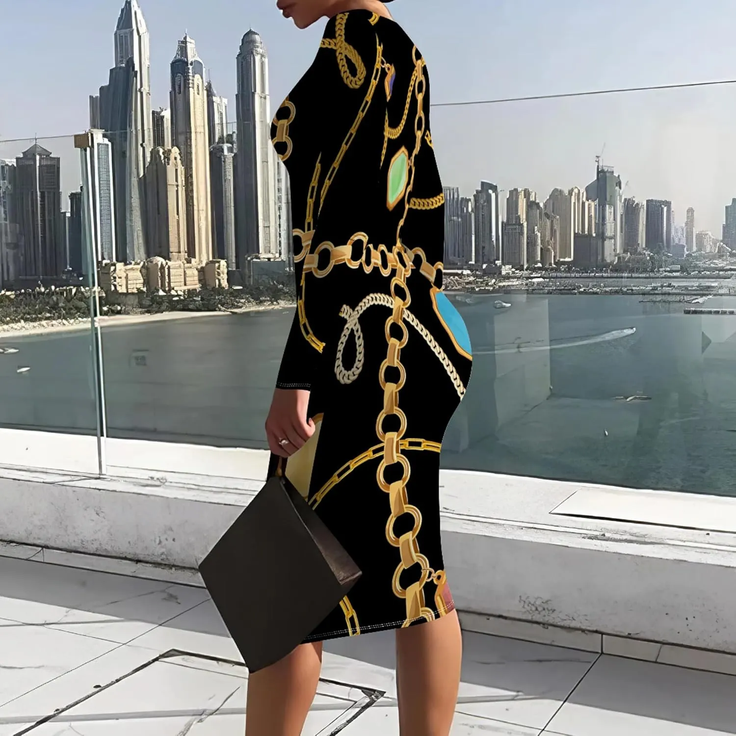 Women's Casual Ruched Basic Pencil Midi Dress Sexy Wedding Guest Crewneck Long Sleeve Bodycon Dress Club wear Party Outfits