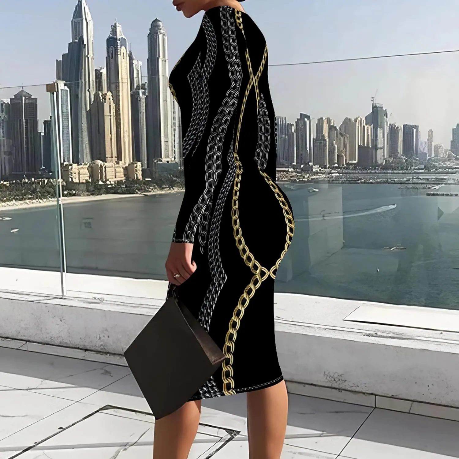 Women's Casual Ruched Basic Pencil Midi Dress Sexy Wedding Guest Crewneck Long Sleeve Bodycon Dress Club wear Party Outfits