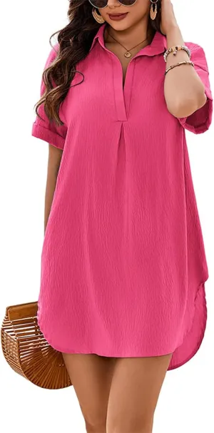 Women's Casual Shift Dresses Summer V Neck Short Sleeve Side Cut Out Mini Dress Fashion Beach Coverups for Women 2025