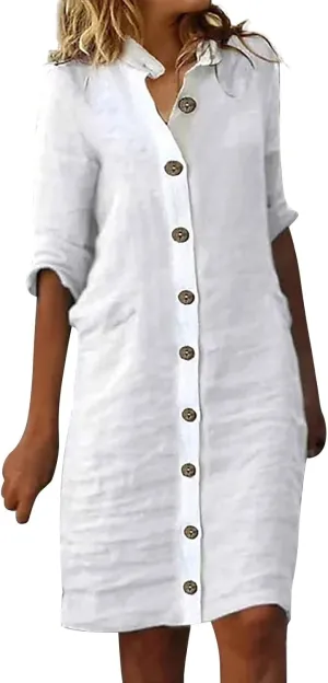 Womens Casual Shirt Dresses 2025 Cotton Short Sleeve Button Down Bathing Suit Cover up Beach Pleated Shirt Dresses