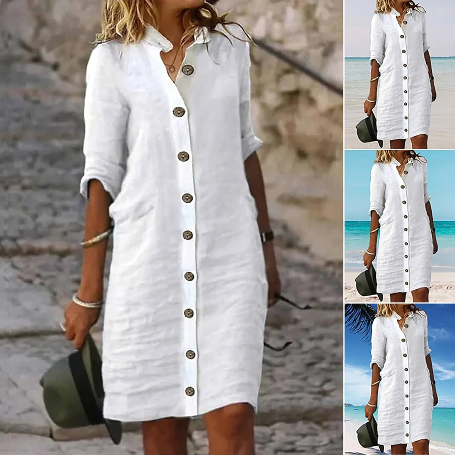 Womens Casual Shirt Dresses 2025 Cotton Short Sleeve Button Down Bathing Suit Cover up Beach Pleated Shirt Dresses
