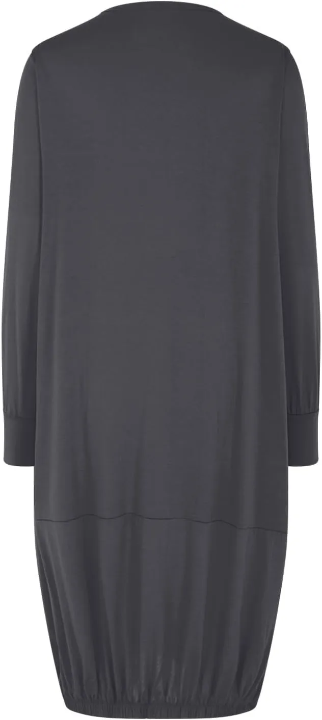 Women's Casual Solid Color Simple Dresses Long Sleeve Scoop Neck T-Shirt Dress Loose Elastic Hem Shift Midi Dresses