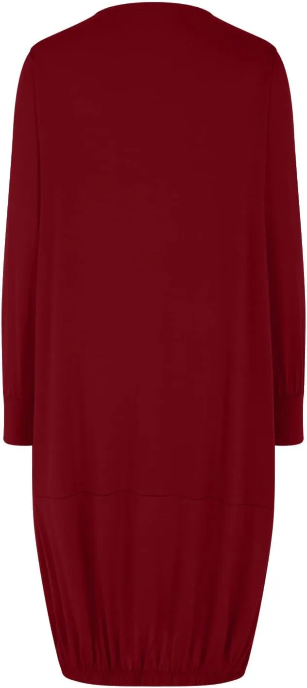 Women's Casual Solid Color Simple Dresses Long Sleeve Scoop Neck T-Shirt Dress Loose Elastic Hem Shift Midi Dresses
