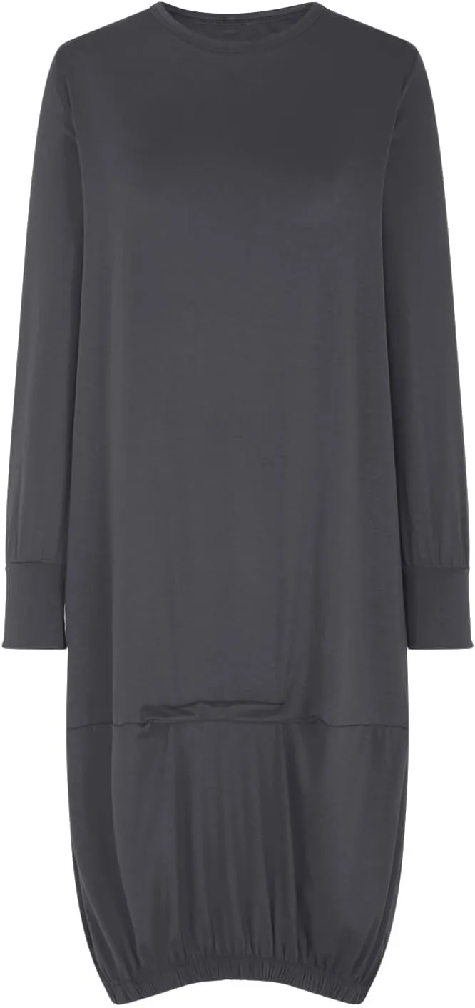 Women's Casual Solid Color Simple Dresses Long Sleeve Scoop Neck T-Shirt Dress Loose Elastic Hem Shift Midi Dresses