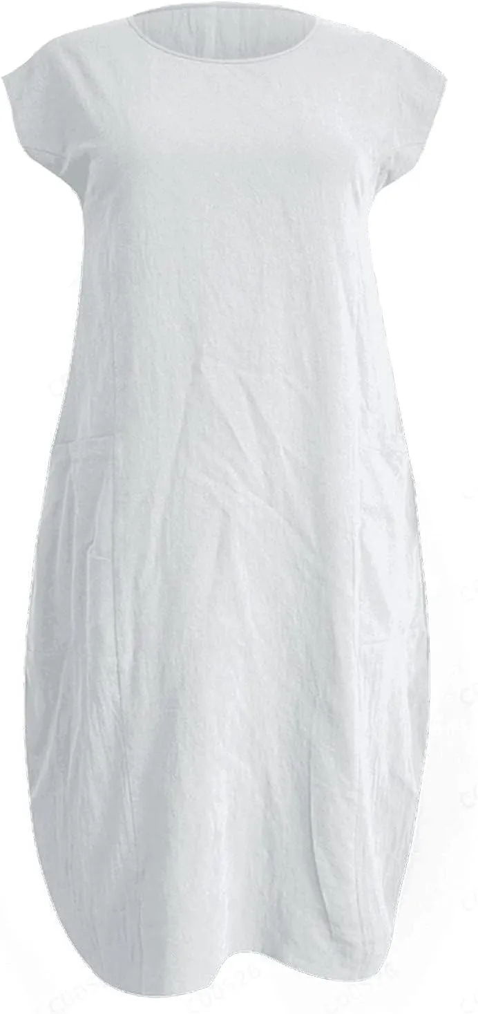 Women's Casual T Shirt Dress Comfy Linen Mini Dresses Short Sleeve Crewneck T-Shirt Dress Trendy Loose Fit Dresses