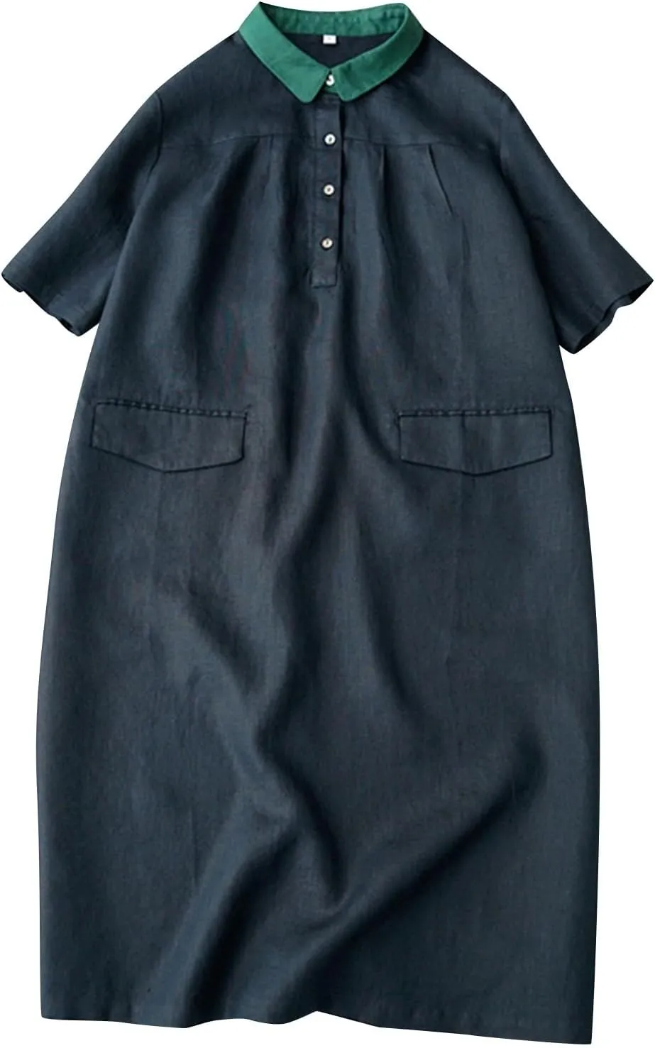 Women's Contrast Collar Linen Shirt 2025 Casual Short Sleeve Button Down Beach Cover up Summer Vacation T-Shirt Dresses