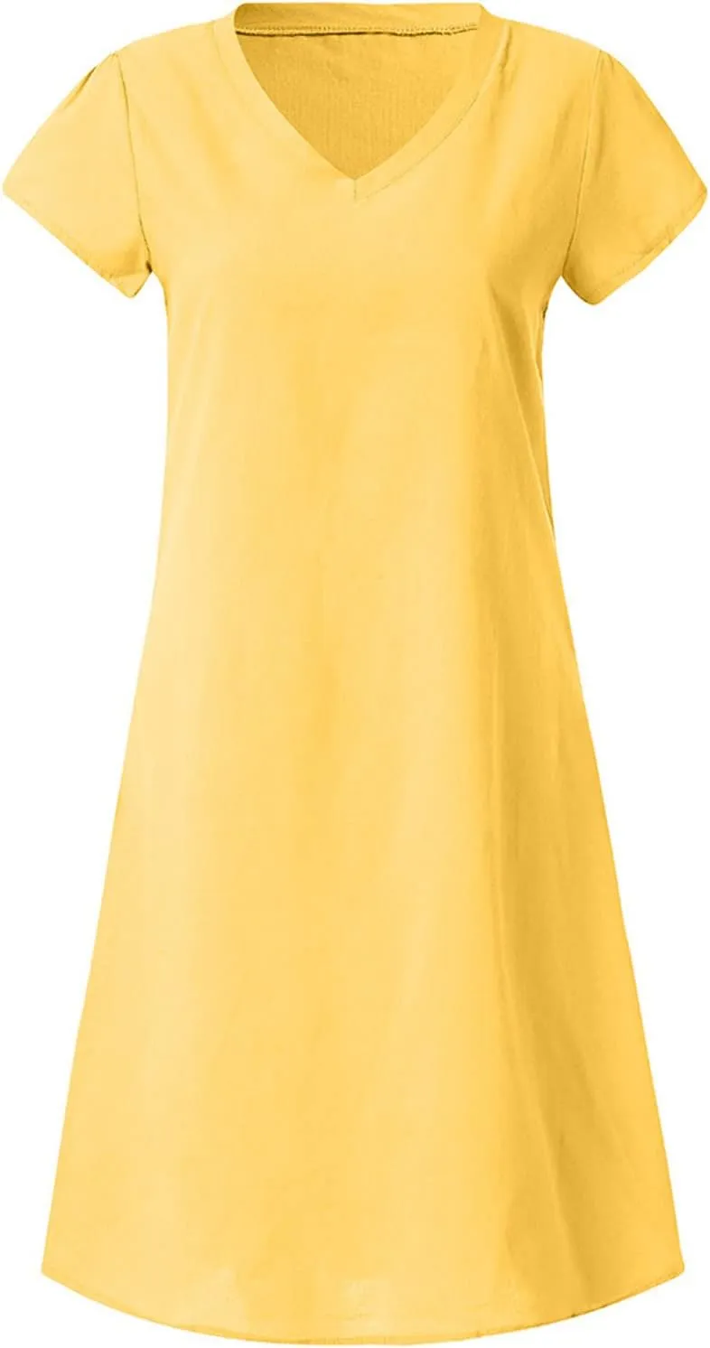 Women's Cotton Linen Dresses Summer Cup Sleeve Comfy Travel Sundresses Beach Wear Trendy Spring Vacation Clothes 2025