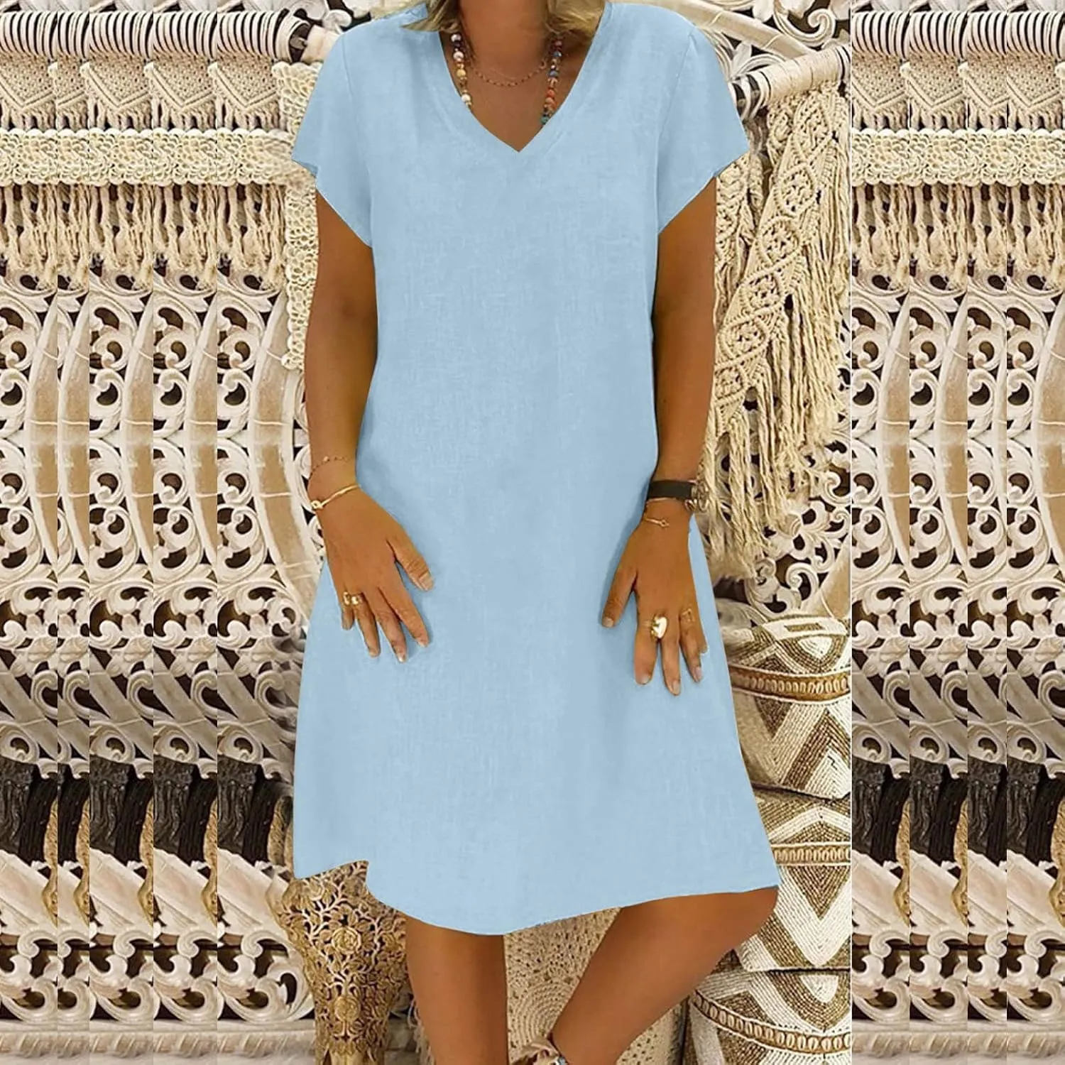 Women's Cotton Linen Dresses Summer Cup Sleeve Comfy Travel Sundresses Beach Wear Trendy Spring Vacation Clothes 2025