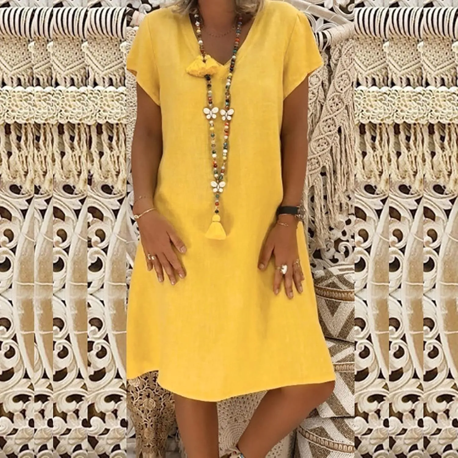 Women's Cotton Linen Dresses Summer Cup Sleeve Comfy Travel Sundresses Beach Wear Trendy Spring Vacation Clothes 2025