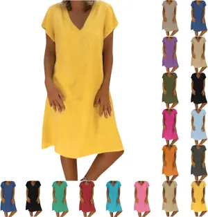 Women's Cotton Linen Dresses Summer Cup Sleeve Comfy Travel Sundresses Beach Wear Trendy Spring Vacation Clothes 2025