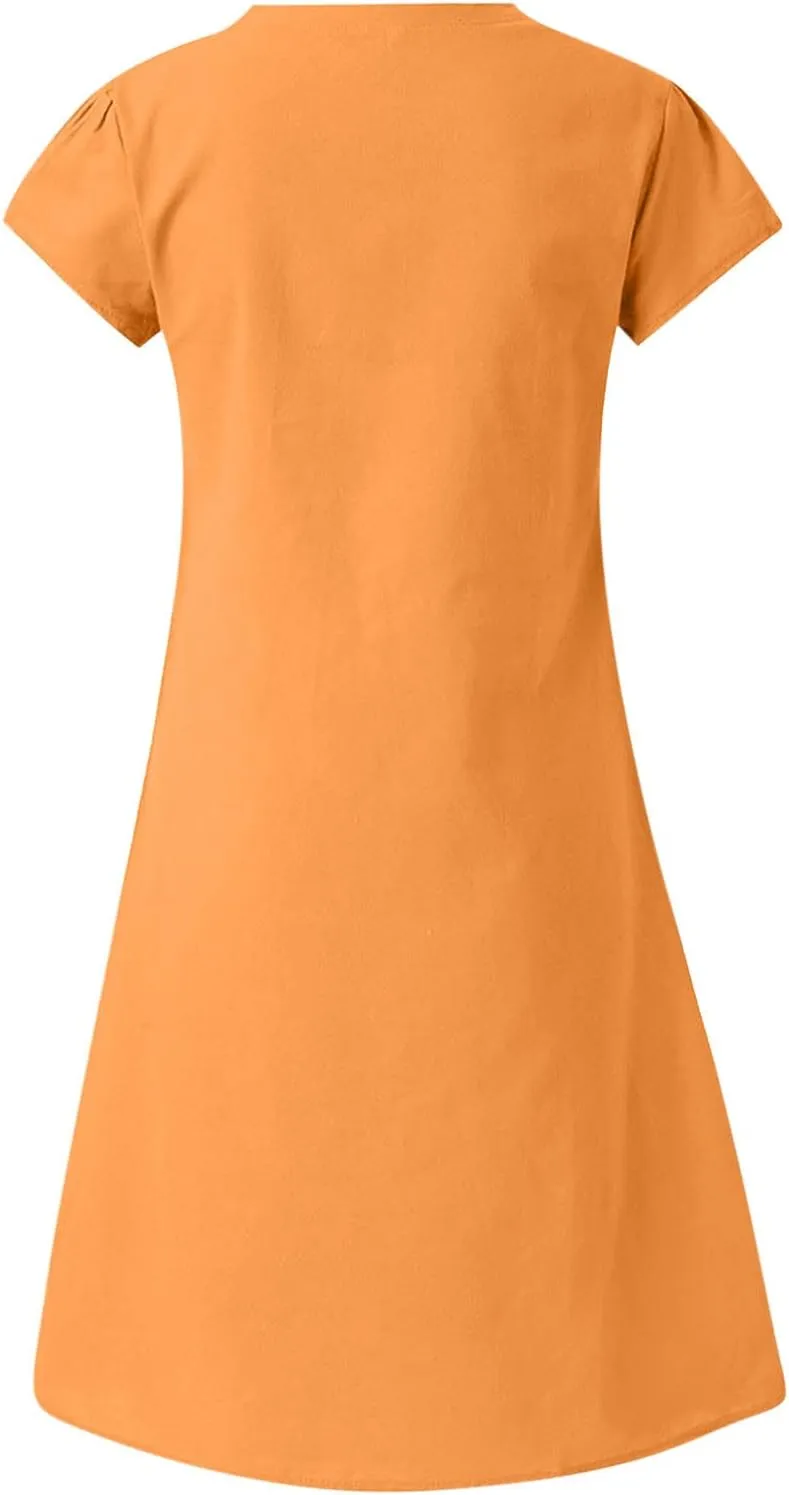Women's Cotton Linen Dresses Summer Cup Sleeve Comfy Travel Sundresses Beach Wear Trendy Spring Vacation Clothes 2025