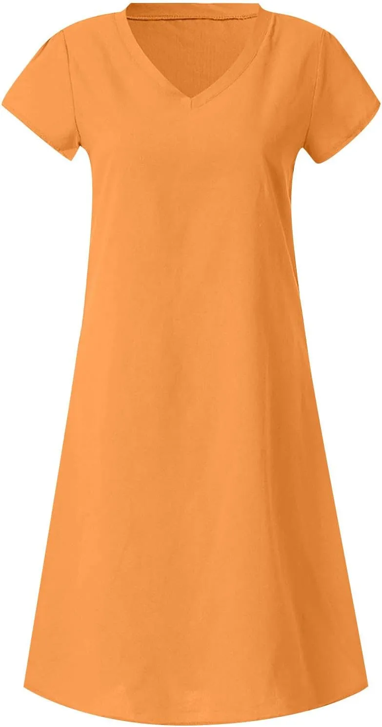 Women's Cotton Linen Dresses Summer Cup Sleeve Comfy Travel Sundresses Beach Wear Trendy Spring Vacation Clothes 2025