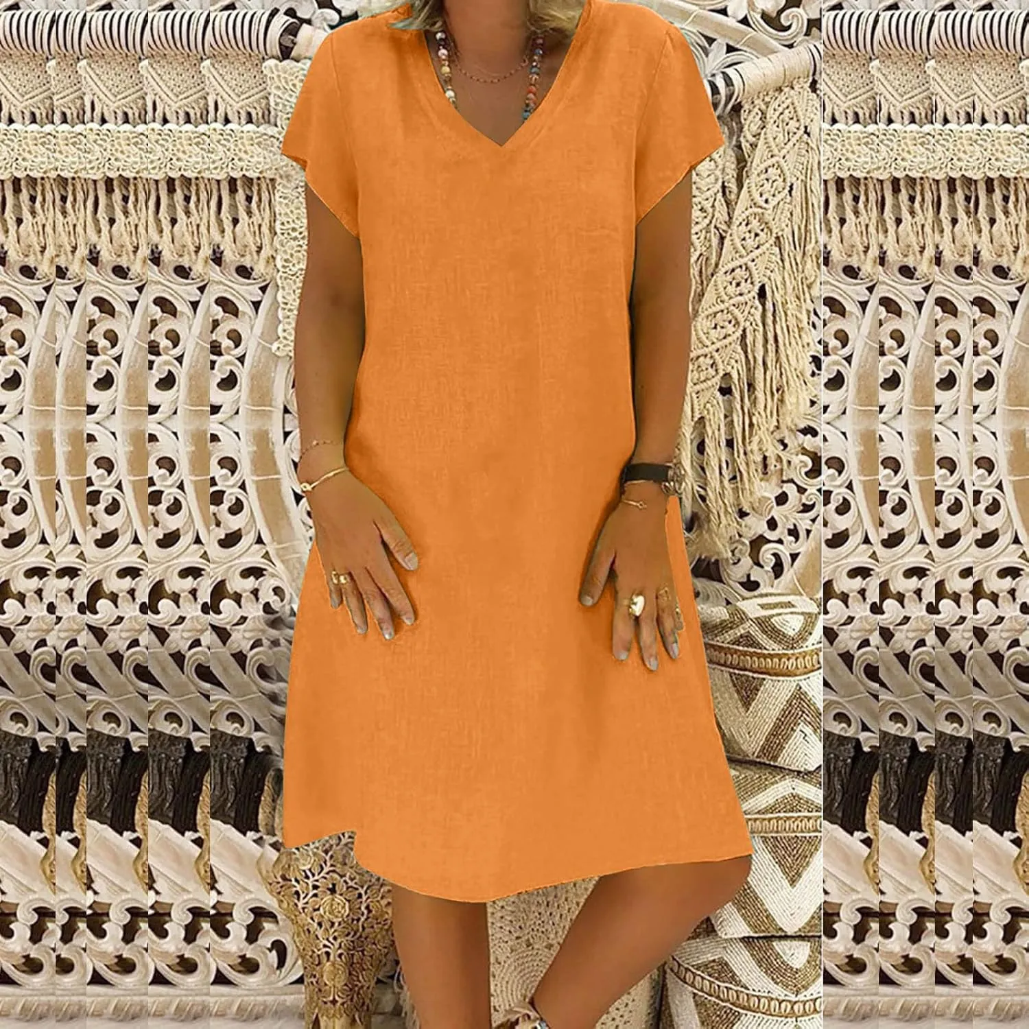 Women's Cotton Linen Dresses Summer Cup Sleeve Comfy Travel Sundresses Beach Wear Trendy Spring Vacation Clothes 2025