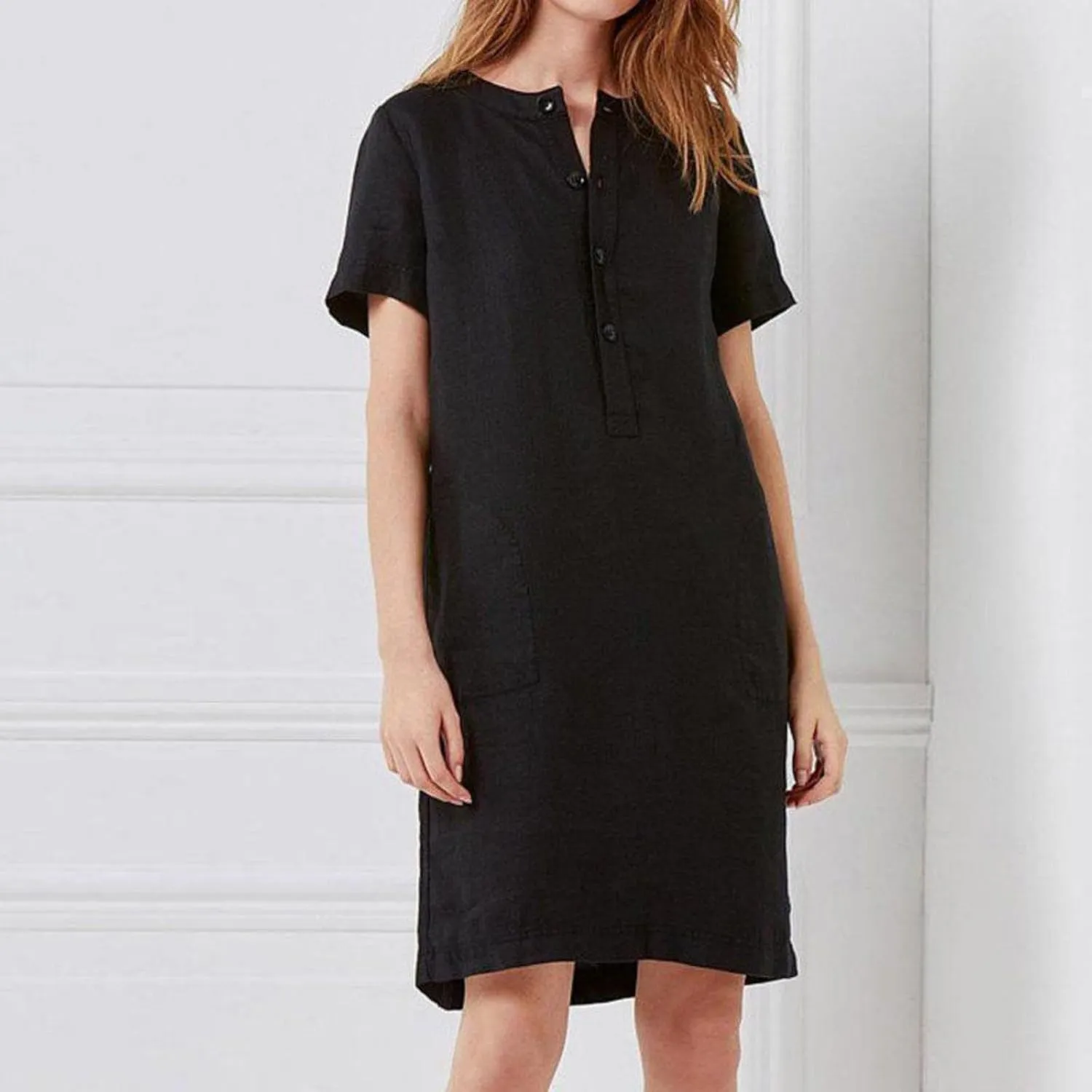 Womens Cotton Linen Shirt Dress Summer Casual Loose Short Sleeve Tshirts Button Down Beach Cover Up Dress with Pocket