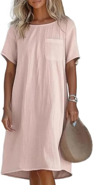 Women's Dresses Loose Fit Short Sleeve Crewneck Mini Dresses Plus Size Solid Color Dress Summer Sundress 2025