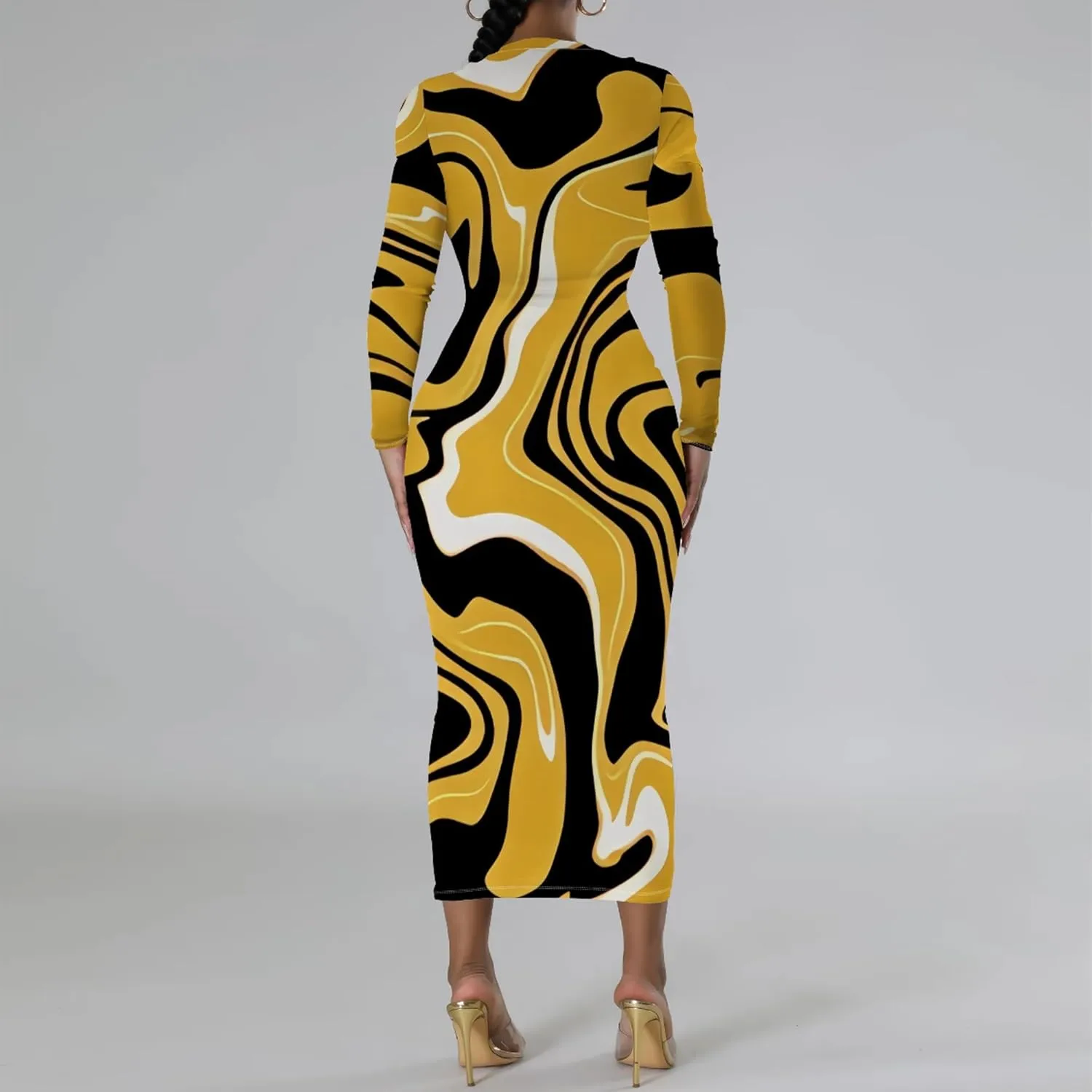 Women's Fashion Basic Pencil Bodycon Dress Casual Crewneck Long Sleeves Midi Dress Elegant Slim Cocktail Party Outfits