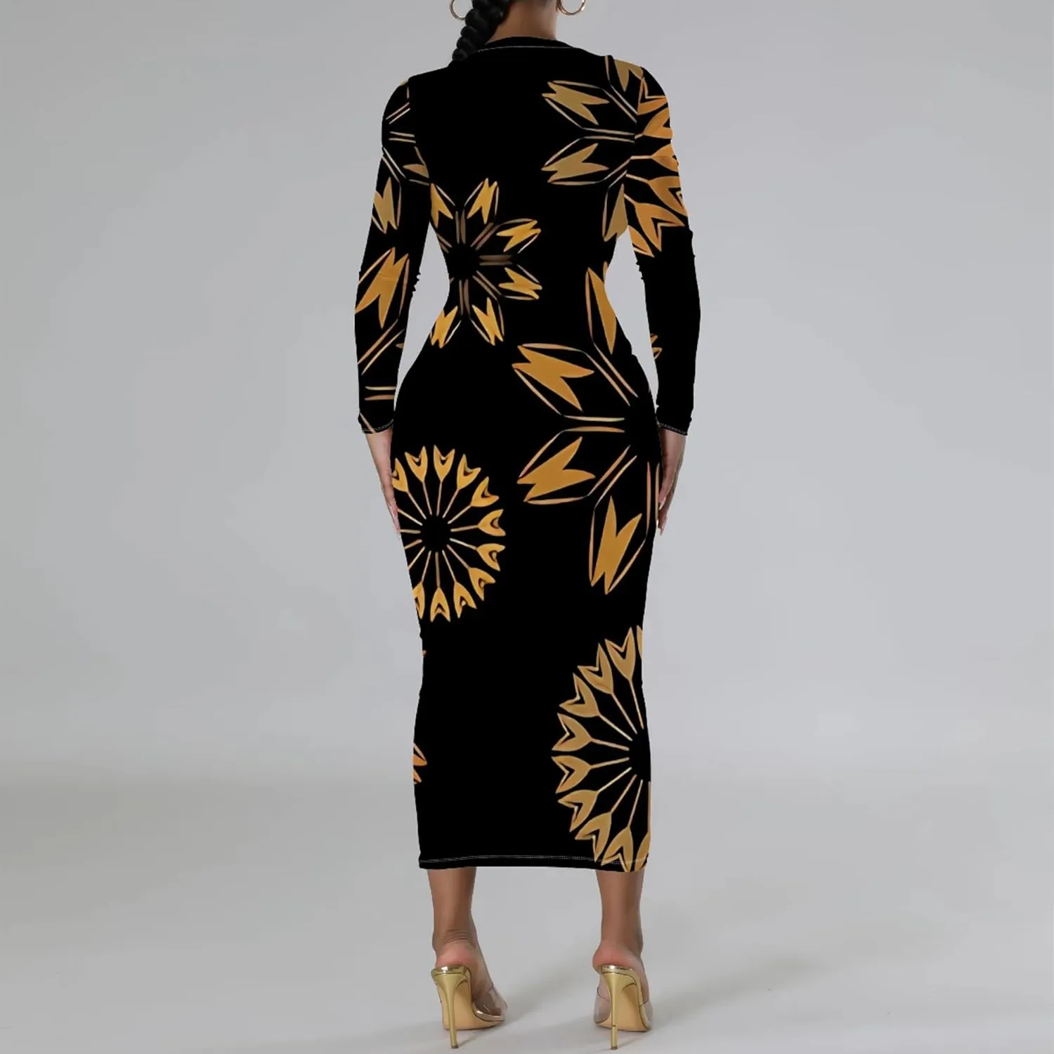 Women's Fashion Basic Pencil Bodycon Dress Casual Crewneck Long Sleeves Midi Dress Elegant Slim Cocktail Party Outfits