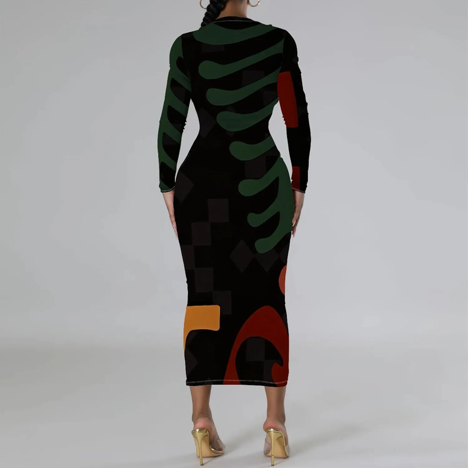 Women's Fashion Basic Pencil Bodycon Dress Casual Crewneck Long Sleeves Midi Dress Elegant Slim Cocktail Party Outfits