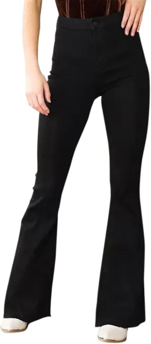 Women's Flare Bell Bottom Jeans Destroyed Elastic Waist Pull On Bootcut Tassel Stretch Curvy Fit Jeans