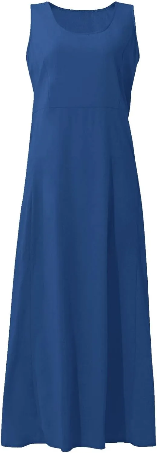 Womens Floral Maxi Dresses Plus Size Sleeveless Linen Boho Dress Long Flowy Sun Dress Summer Cotton Linen Tank Dress