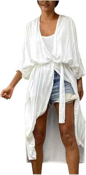 Women's Flowy Kimono Cardigan Open Front Maxi Dress Swimwear Loose Beach Swimsuit Cover Up Summer Bathing Suit 2023