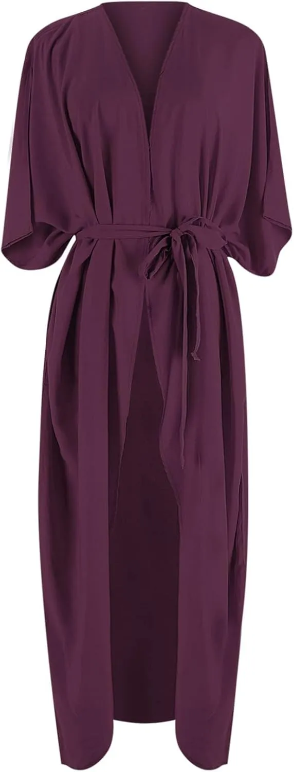 Women's Flowy Kimono Cardigan Open Front Maxi Dress Swimwear Loose Beach Swimsuit Cover Up Summer Bathing Suit 2023
