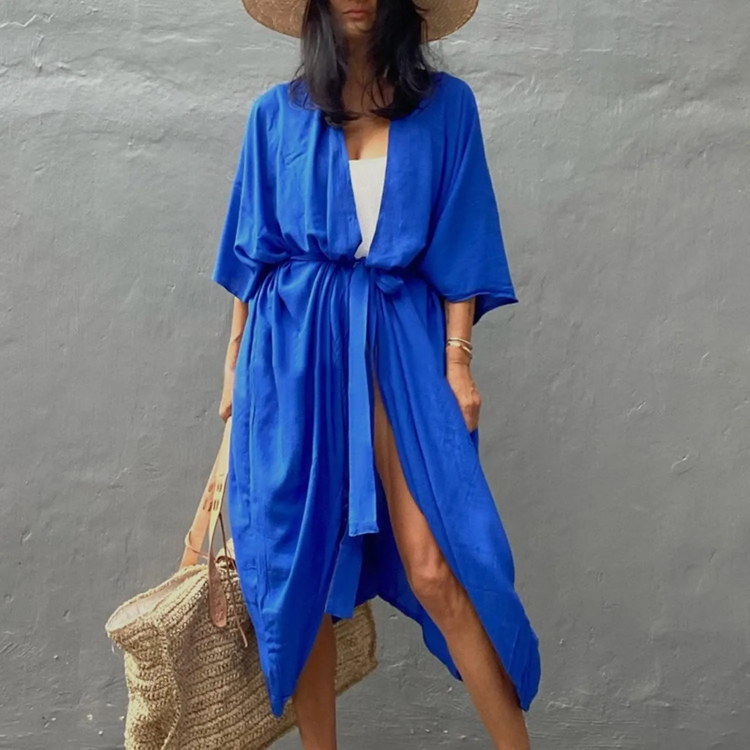 Women's Flowy Kimono Cardigan Open Front Maxi Dress Swimwear Loose Beach Swimsuit Cover Up Summer Bathing Suit 2023