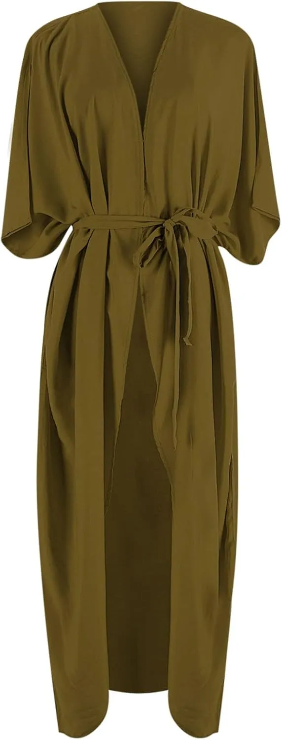 Women's Flowy Kimono Cardigan Open Front Maxi Dress Swimwear Loose Beach Swimsuit Cover Up Summer Bathing Suit 2023