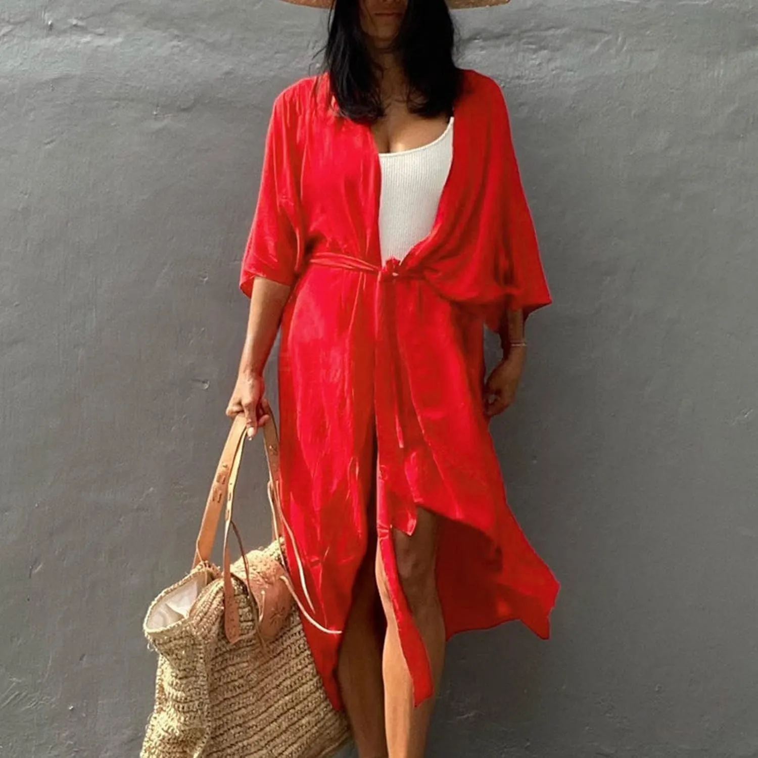 Women's Flowy Kimono Cardigan Open Front Maxi Dress Swimwear Loose Beach Swimsuit Cover Up Summer Bathing Suit 2023