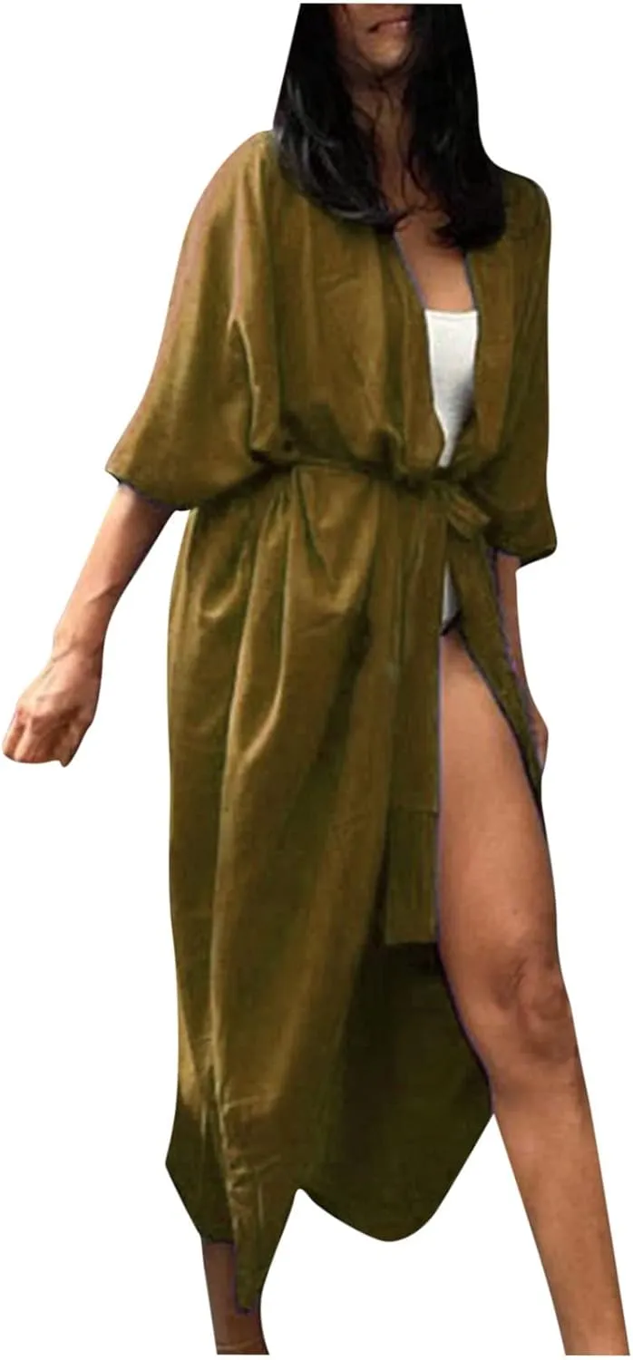 Women's Flowy Kimono Cardigan Open Front Maxi Dress Swimwear Loose Beach Swimsuit Cover Up Summer Bathing Suit 2023
