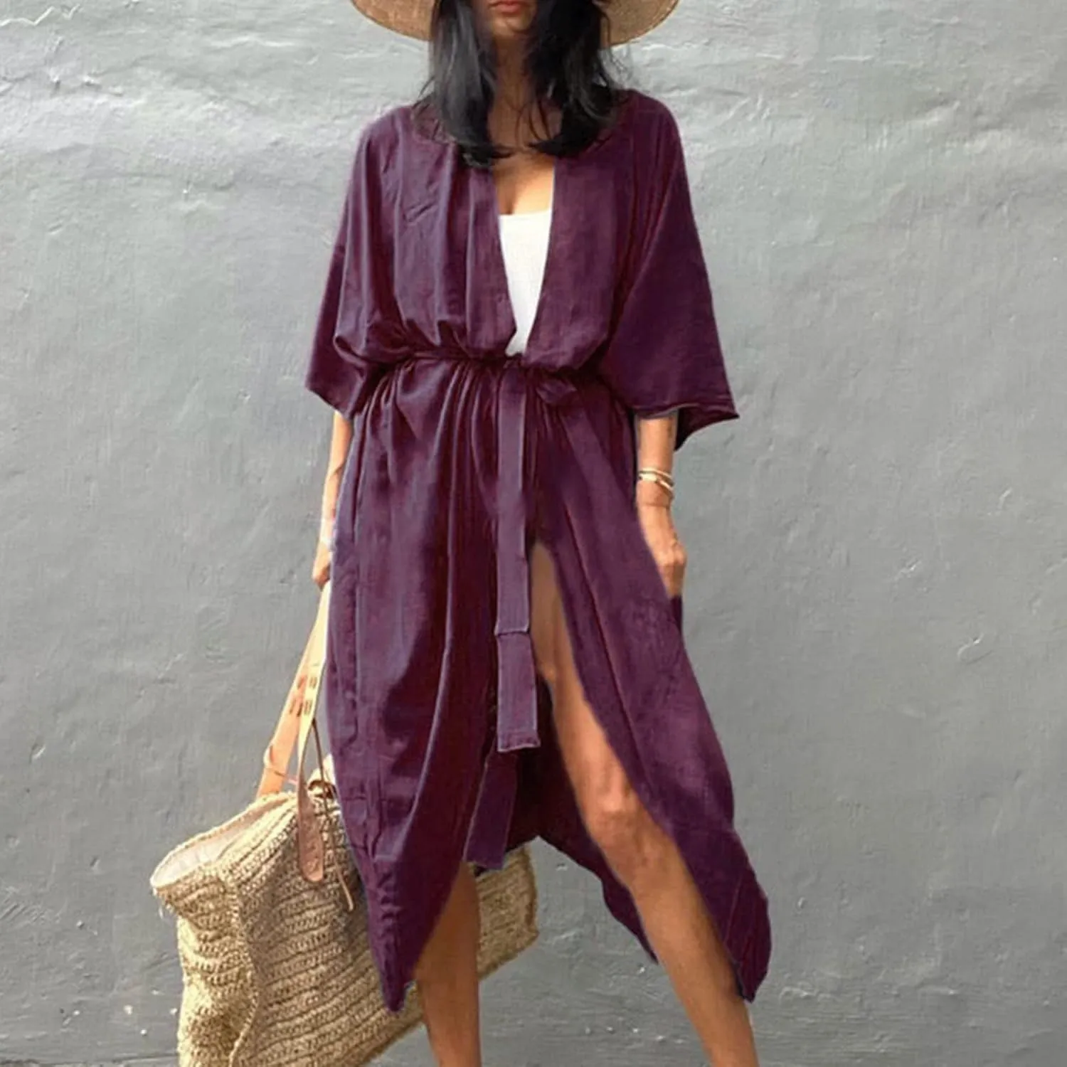 Women's Flowy Kimono Cardigan Open Front Maxi Dress Swimwear Loose Beach Swimsuit Cover Up Summer Bathing Suit 2023