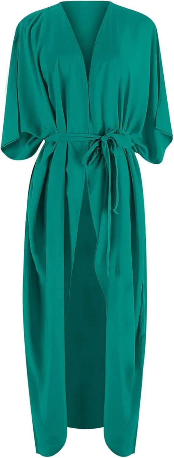 Women's Flowy Kimono Cardigan Open Front Maxi Dress Swimwear Loose Beach Swimsuit Cover Up Summer Bathing Suit 2023