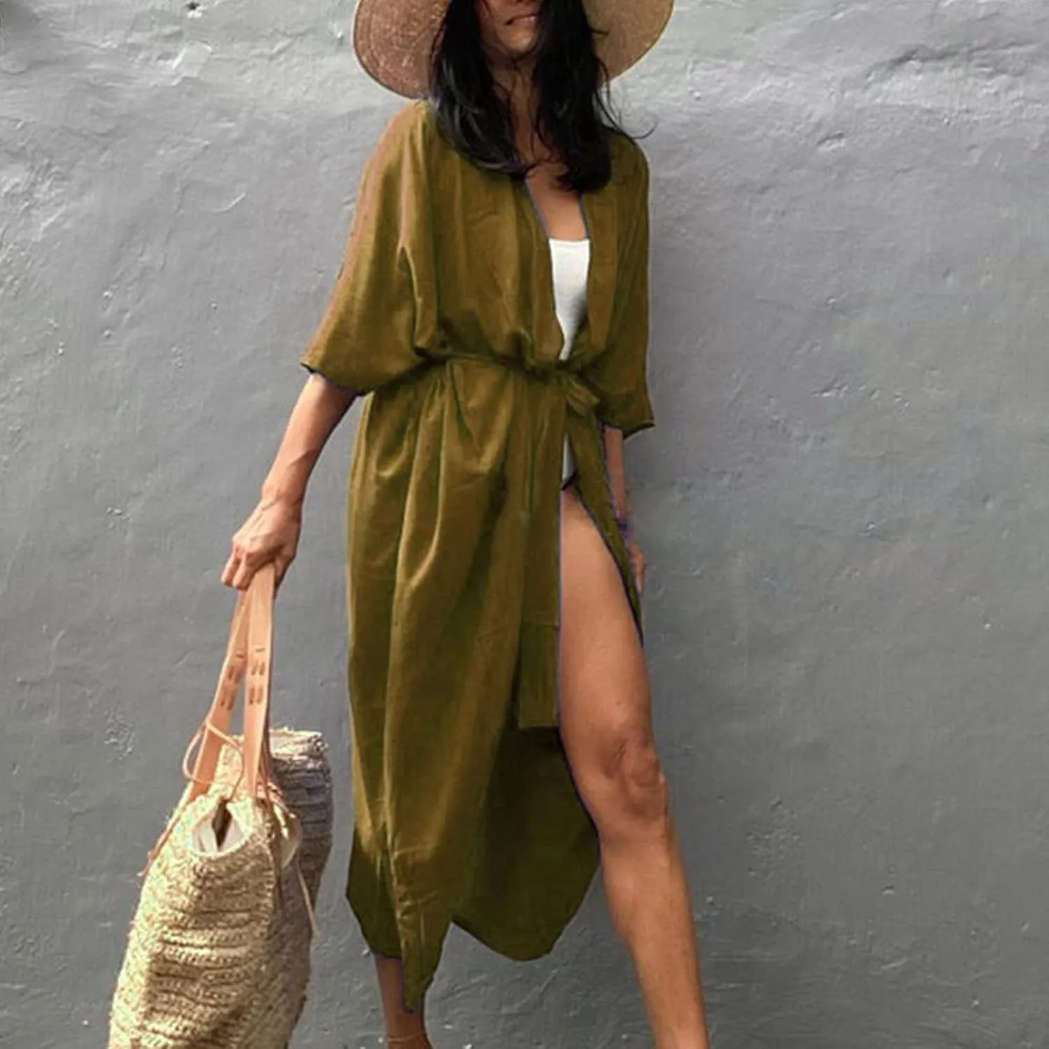 Women's Flowy Kimono Cardigan Open Front Maxi Dress Swimwear Loose Beach Swimsuit Cover Up Summer Bathing Suit 2023