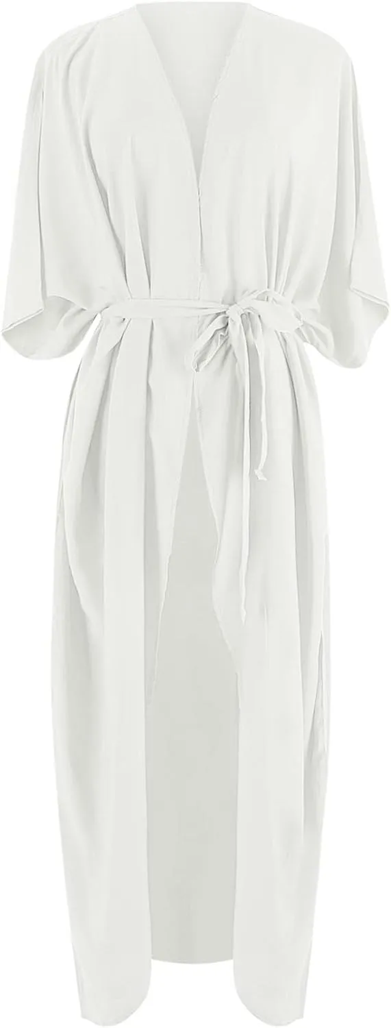 Women's Flowy Kimono Cardigan Open Front Maxi Dress Swimwear Loose Beach Swimsuit Cover Up Summer Bathing Suit 2023