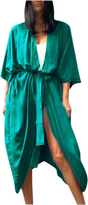 Women's Flowy Kimono Cardigan Open Front Maxi Dress Swimwear Loose Beach Swimsuit Cover Up Summer Bathing Suit 2023