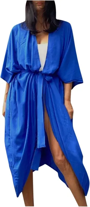 Women's Flowy Kimono Cardigan Open Front Maxi Dress Swimwear Loose Beach Swimsuit Cover Up Summer Bathing Suit 2023